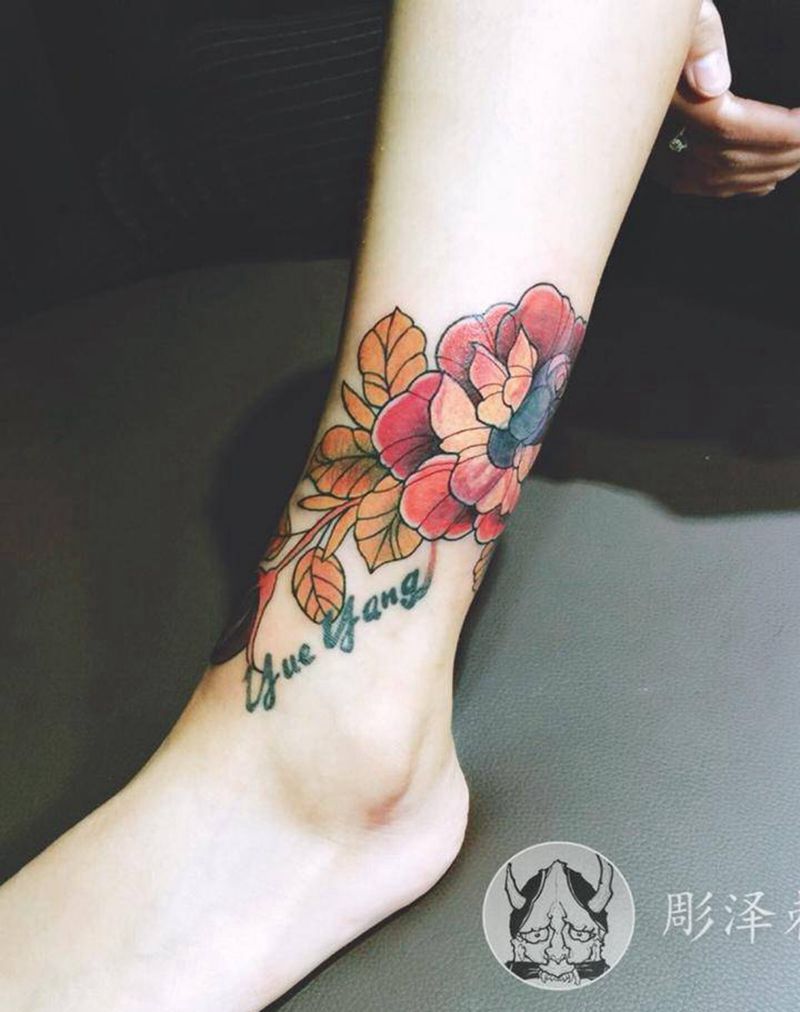 花遮盖纹身图片_腿部New School纹身图案