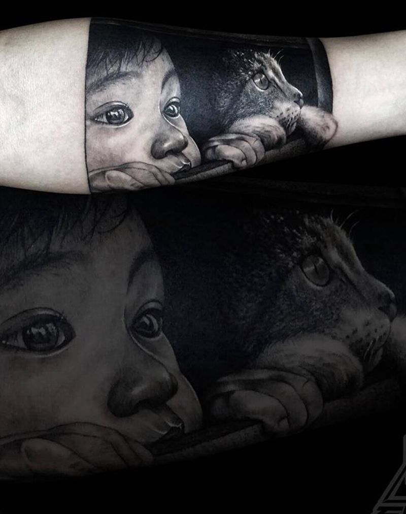 你瞅啥？纹身图片_成品手臂欧美写实肖像人物动物纹身图案