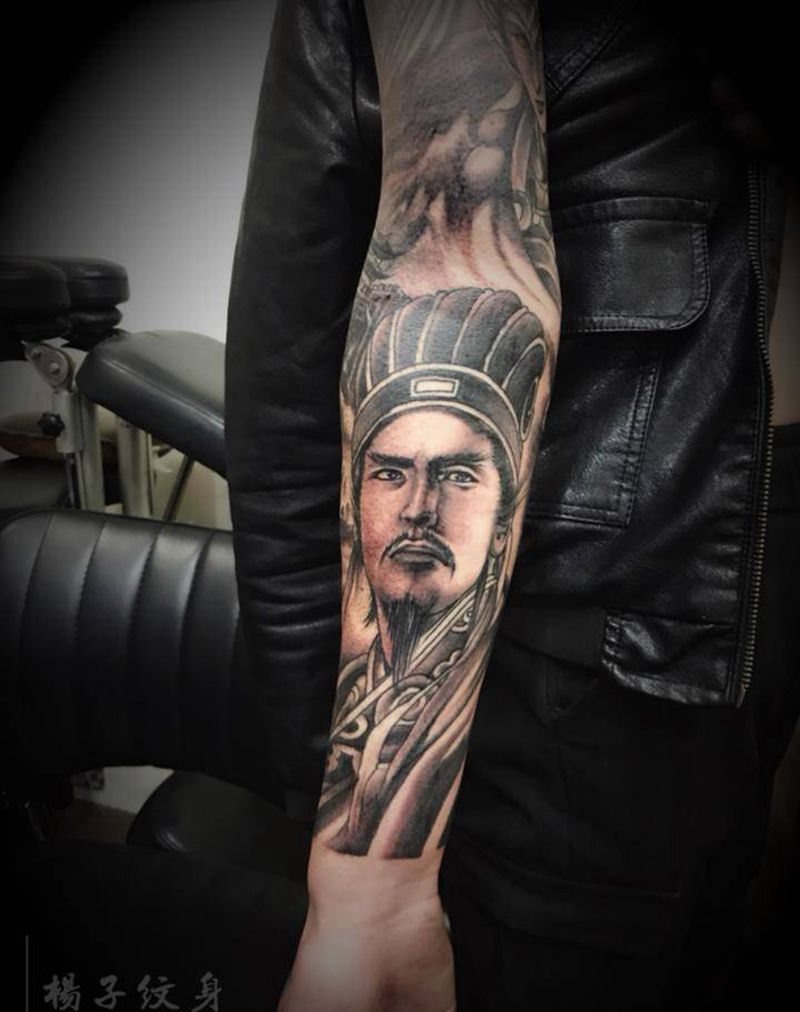 诸葛亮纹身图片_人物手臂肖像纹身图案