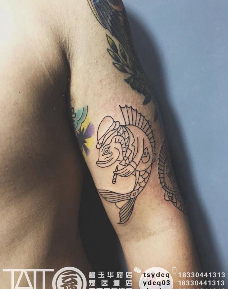 花臂拼接 双鱼座纹身图片_成品手臂欧美宗教原创动物纹身图案