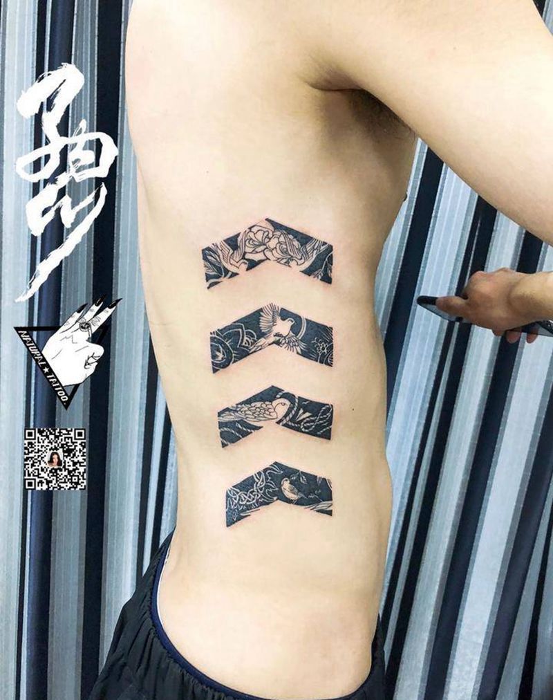 客人自带图纹身图片_腰部新传统黑白纹身blackwork纹身图案