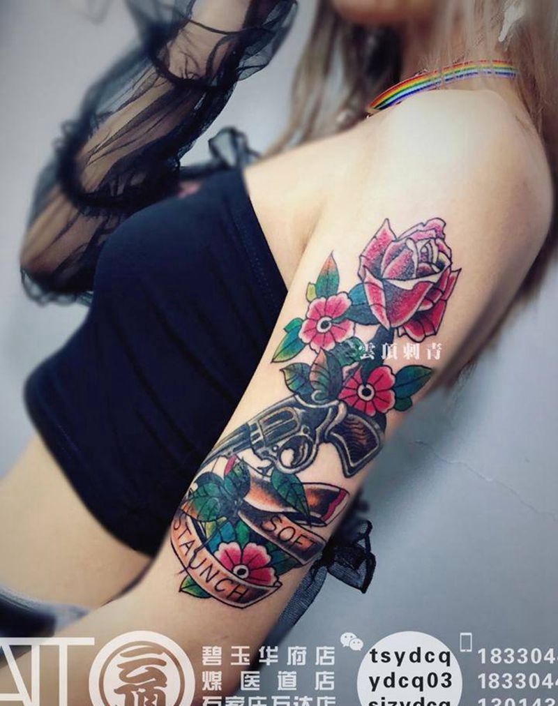 old school枪花纹身图片