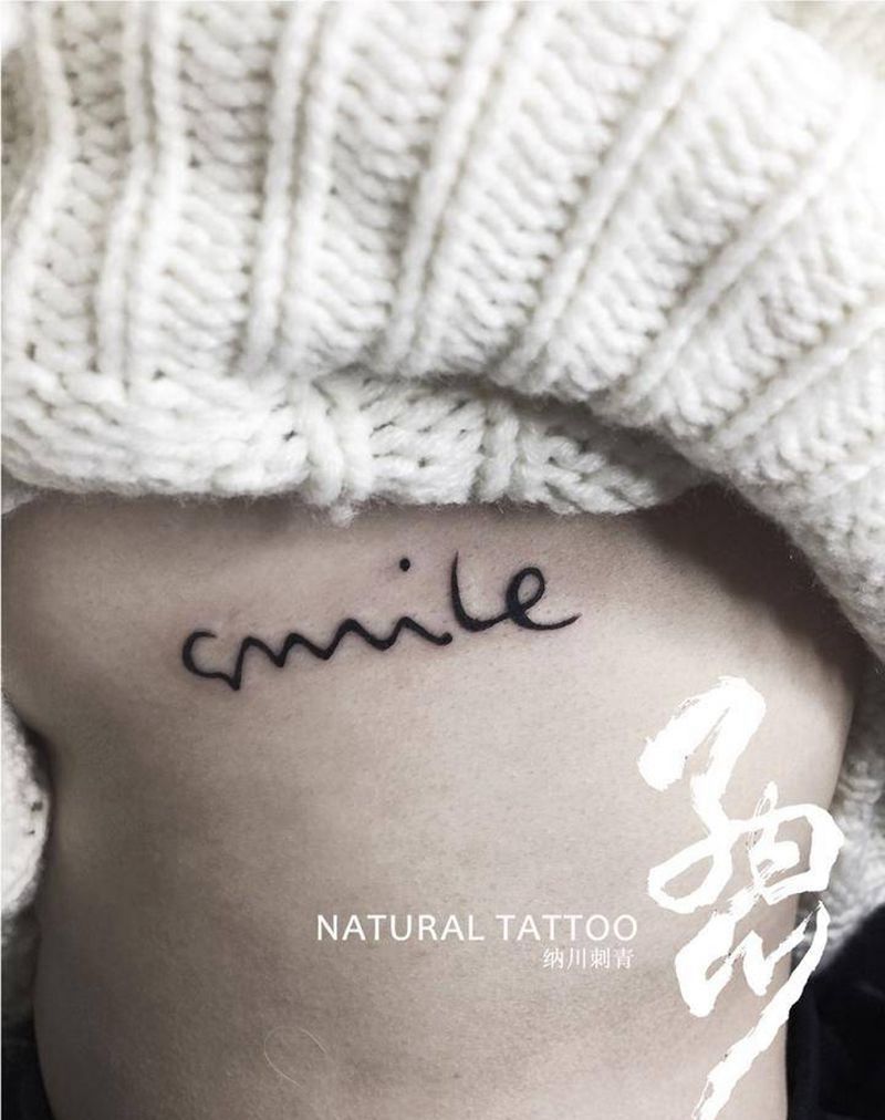 花体英文纹身图片_成品腰部欧美字符黑白纹身图案