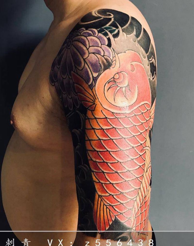 鱼纹身图片_手臂老传统纹身图案