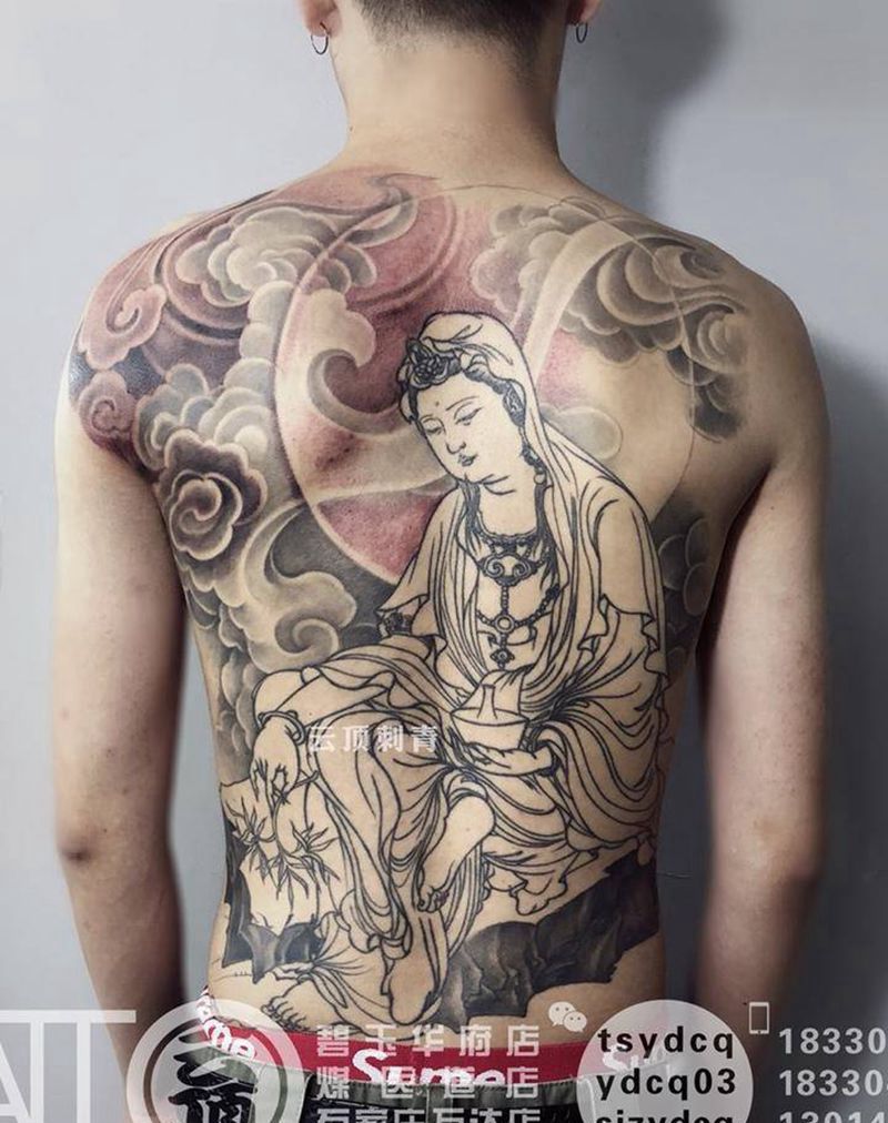 满背观音纹身图片_成品背部传统习俗宗教人物原创鬼神纹身图案