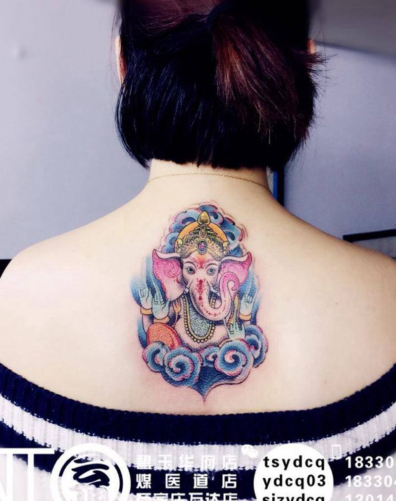 象神纹身图片_成品背部传统习俗宗教鬼神动物原创纹身图案