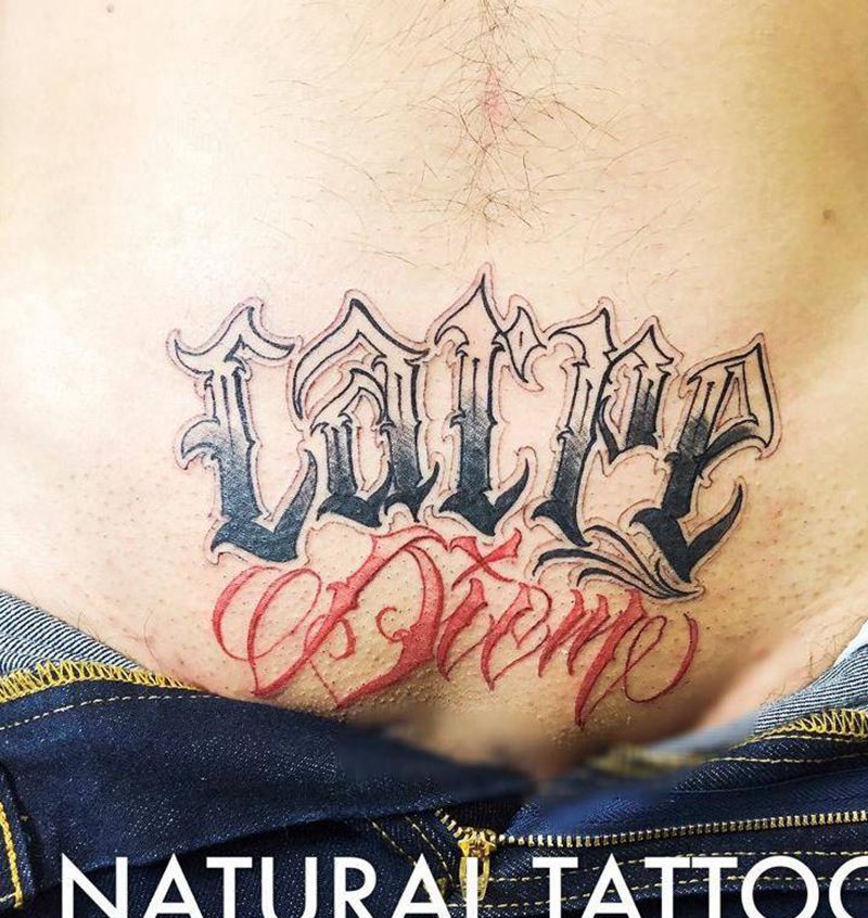 奇卡诺花体英文纹身图片_腹部花体字chicano花体纹身图案