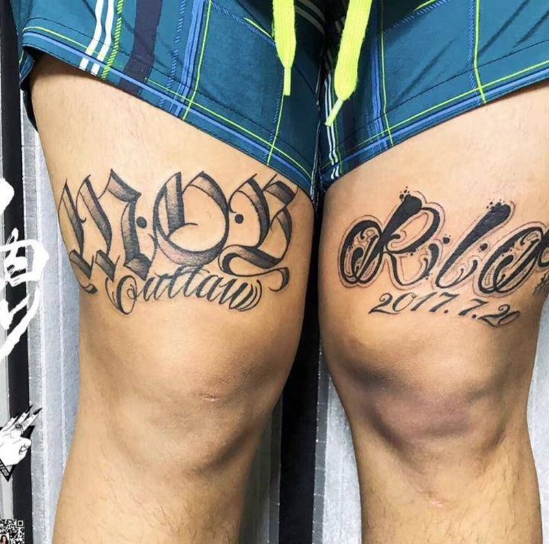 花体英文纹身图片_腿部花体字花体英文原创纹身图案