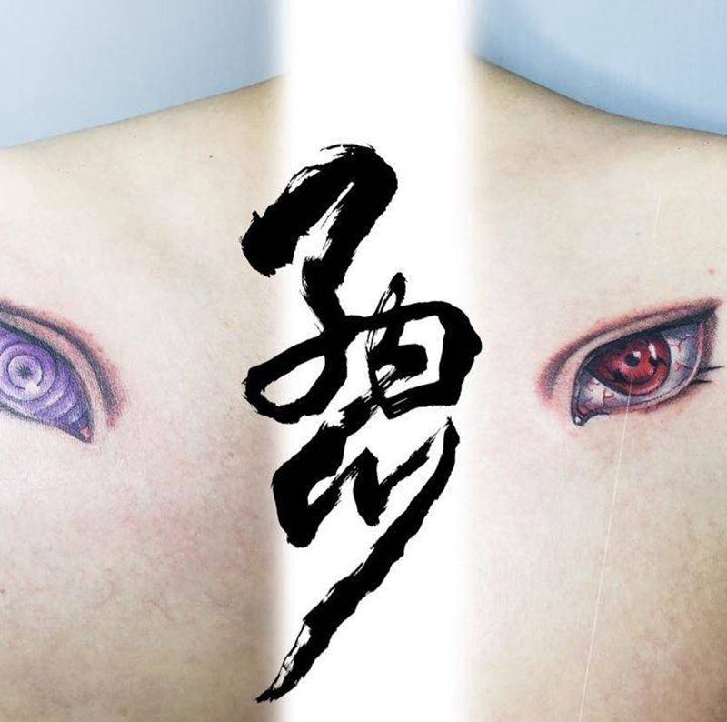 火影忍者纹身图片_成品肩部欧美鬼神卡通重彩原创纹身图案