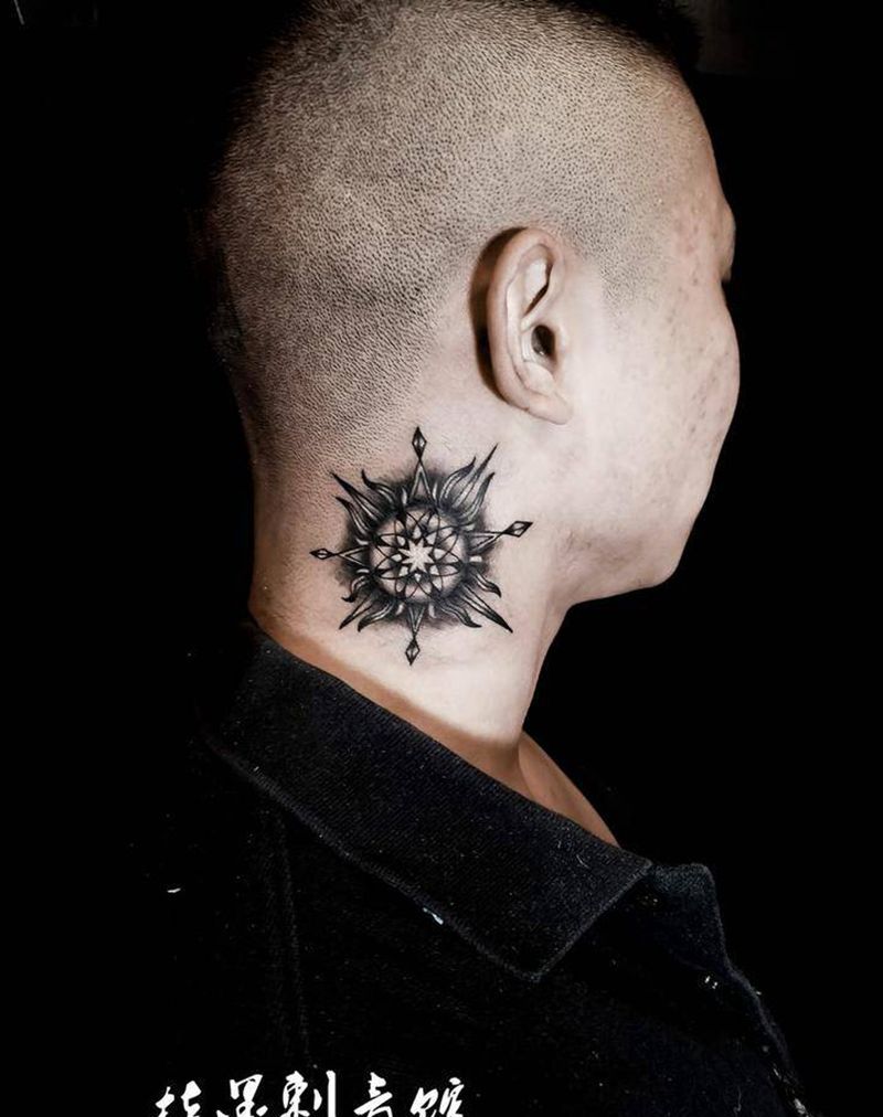 太阳纹身纹身图片_颈部图腾几何纹身图案