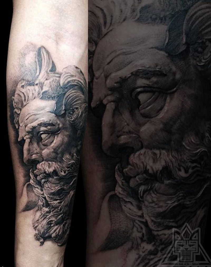 海神纹身图片_成品手臂欧美写实肖像人物鬼神宗教纹身图案