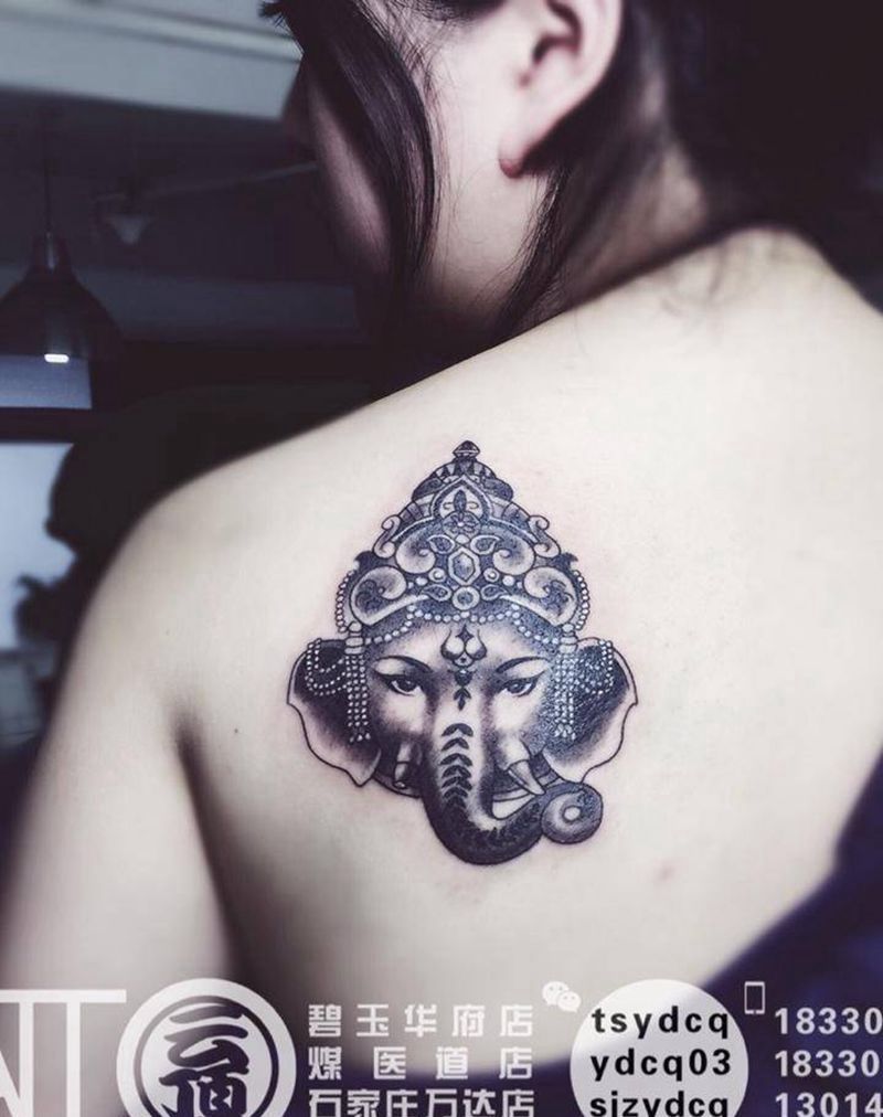 小象神纹身图片_成品背部习俗传统清新宗教原创动物纹身图案