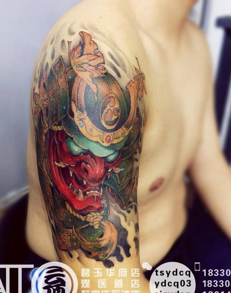 鬼武士 未完纹身图片_成品手臂传统人物宗教鬼神原创纹身图案