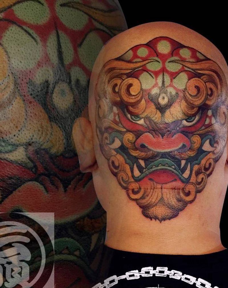 唐狮子纹身图片_新传统纹身图案