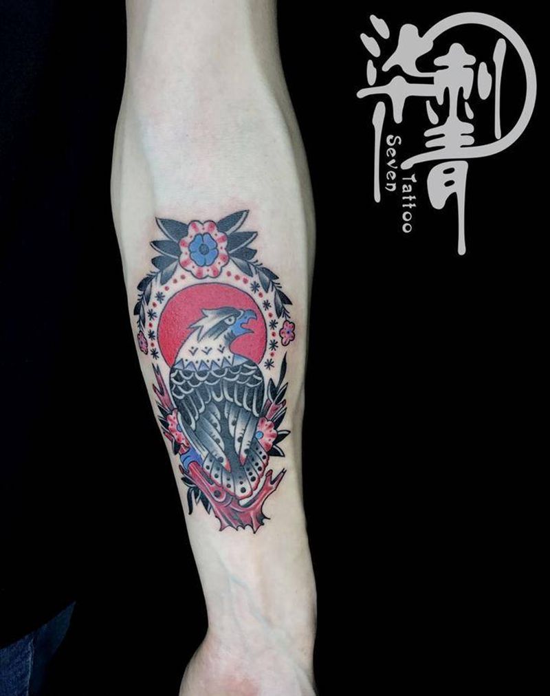 school鹰纹身图片_成品手臂欧美宗教动物纹身图案