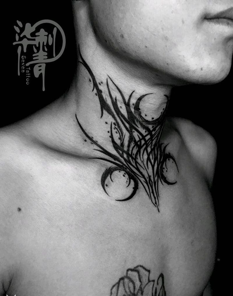 花体字纹身图片_颈部花体字图腾纹身图案