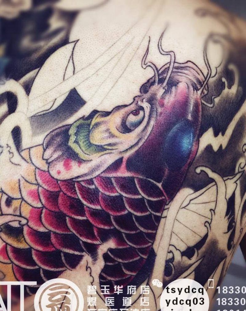 满背鱼 目前进度纹身图片_成品背部传统动物原创纹身图案