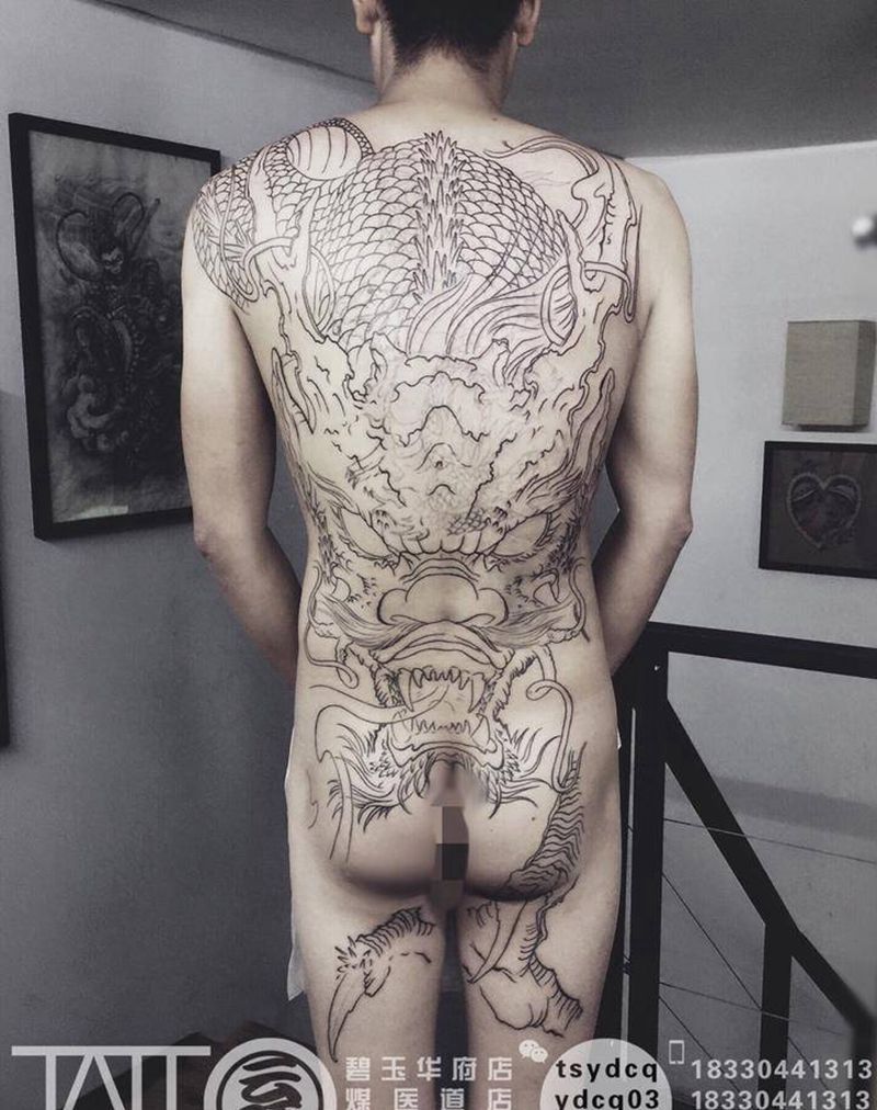 大满背龙 未完待续纹身图片_成品背部传统原创宗教鬼神动物纹身图案