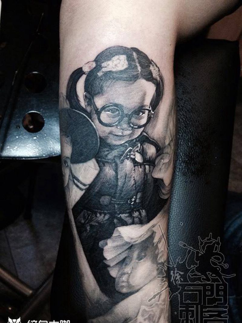 肖像纹身图片_成品手臂欧美写实人物纹身图案