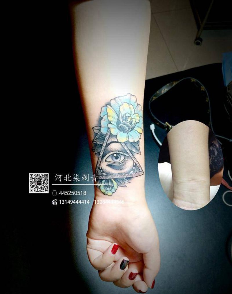 遮盖疤痕纹身图片_成品手臂传统植物几何字符纹身图案