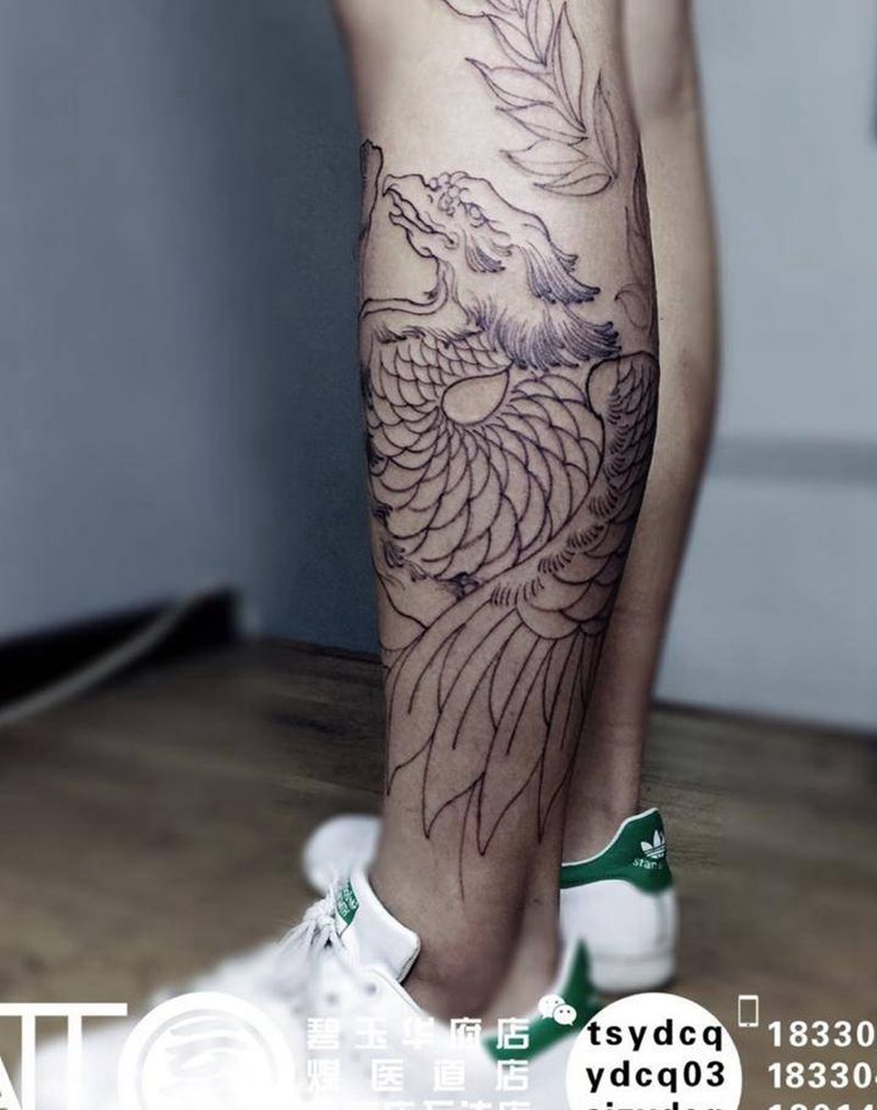 原创凤凰 未完待续纹身图片_成品腿部传统原创动物宗教纹身图案