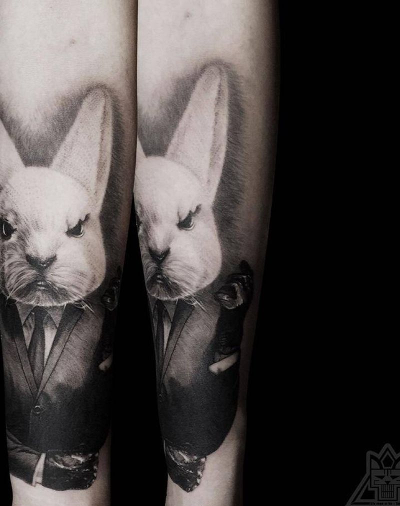 大兔子杰克纹身图片_成品手臂欧美写实肖像动物兔子纹身图案