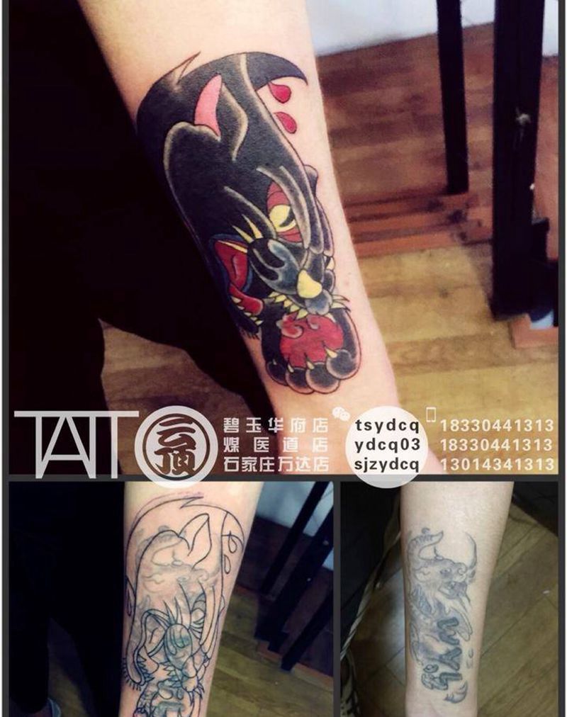 豹子 强力覆盖老纹身纹身图片_成品手臂欧美原创动物纹身图案
