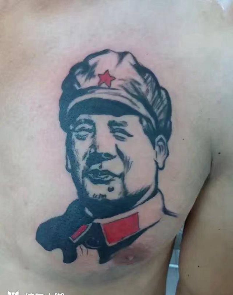 领袖纹身图片_胸部图腾人物纹身图案