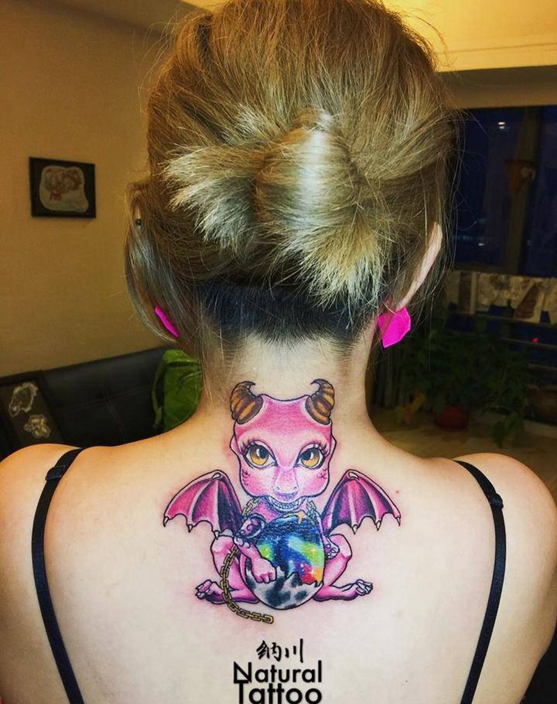 遮盖原创小龙纹身图片_成品欧美重彩原创鬼神动物卡通遮盖纹身图案