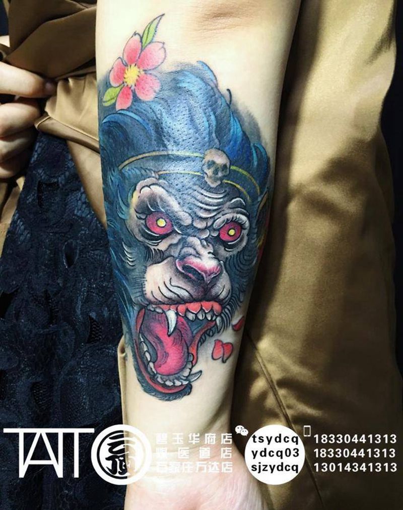 school猩猩纹身图片_成品手臂欧美动物原创纹身图案
