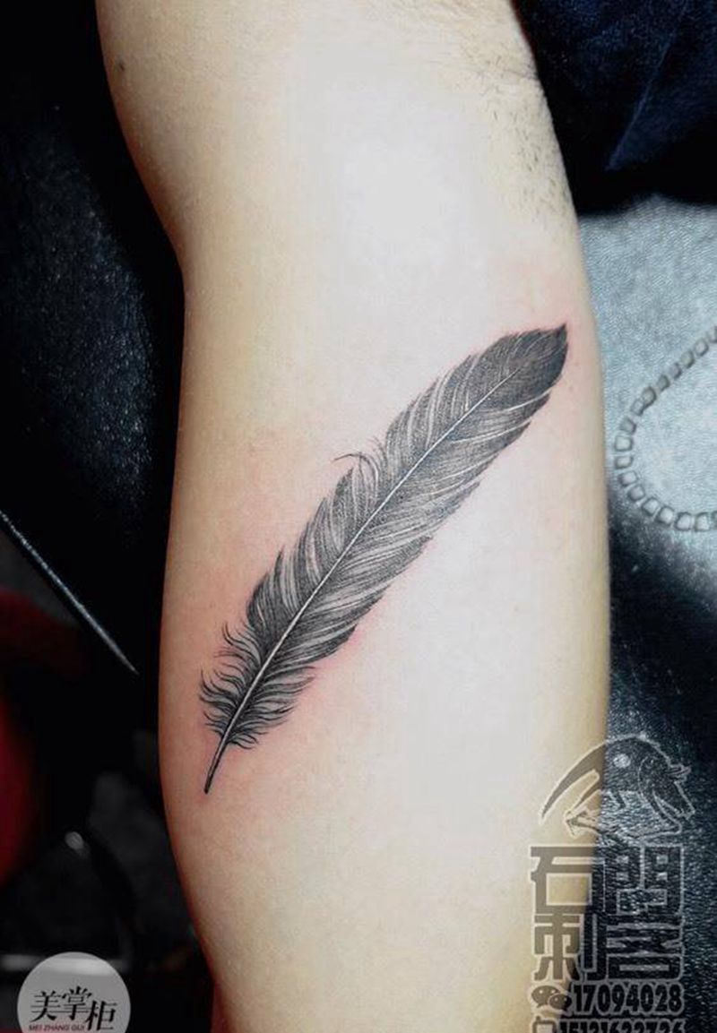 羽毛纹身图片_欧美写实静物原创手臂纹身图案