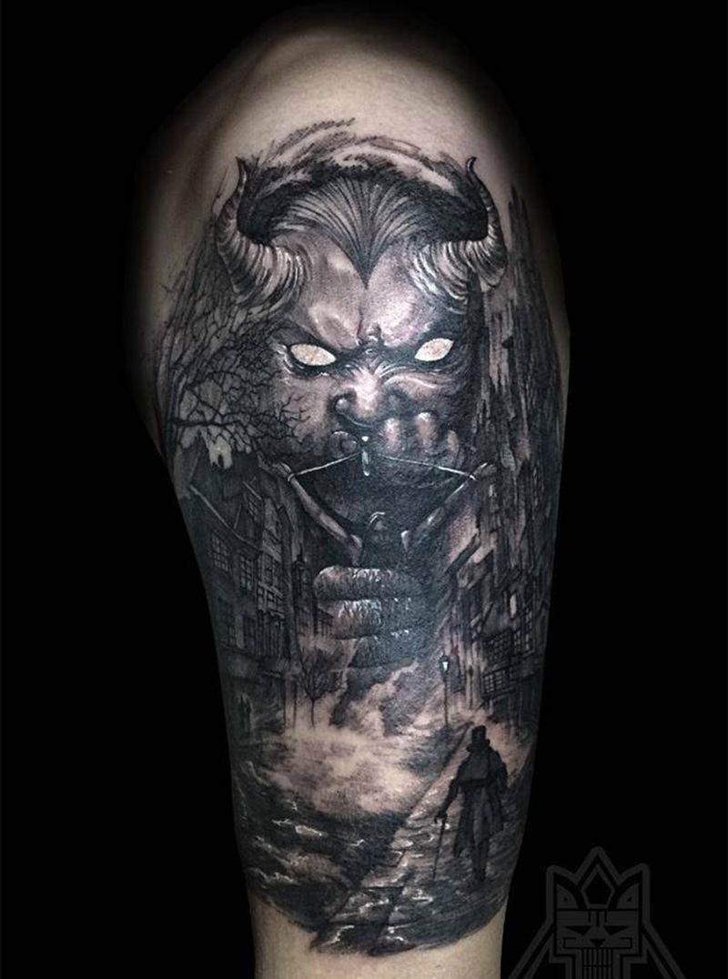 撒旦纹身图片_成品手臂欧美写实鬼神人物宗教纹身图案