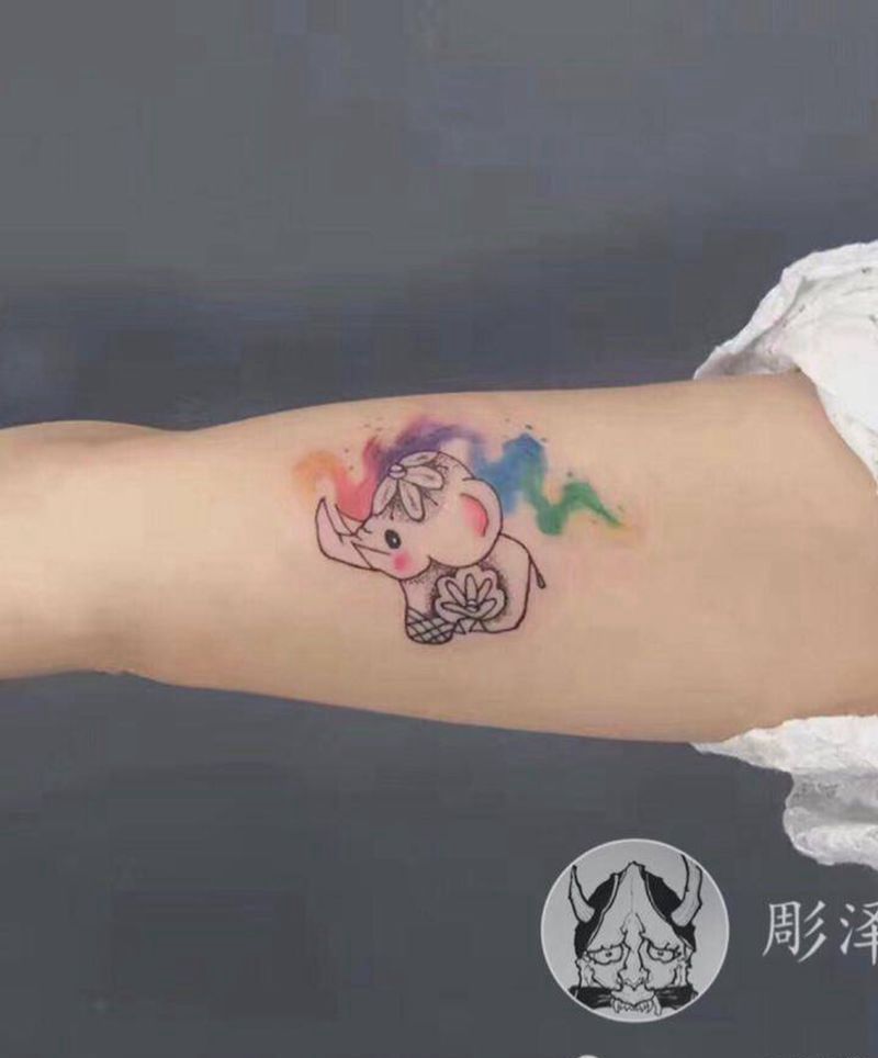 象纹身图片_手臂腿部水彩纹身图案