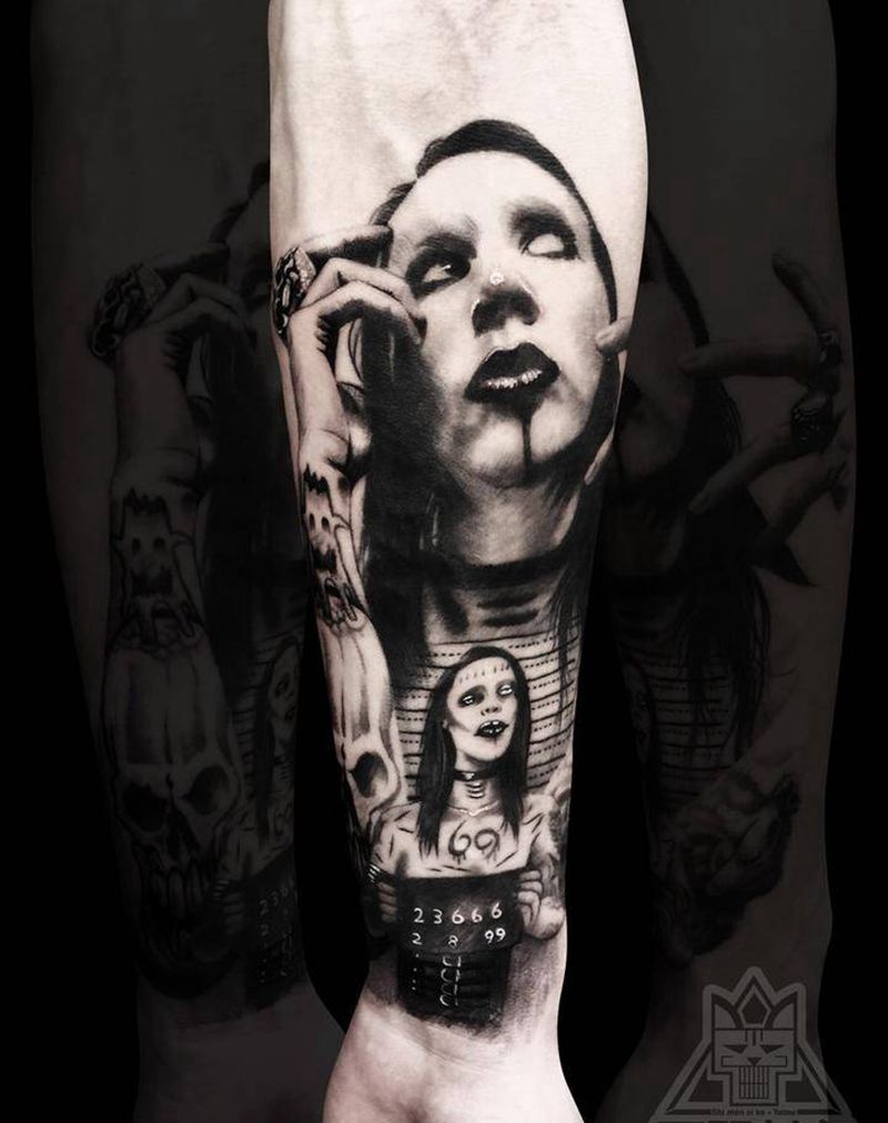 Marilyn Manson纹身图片_成品手臂欧美肖像写实人物纹身图案