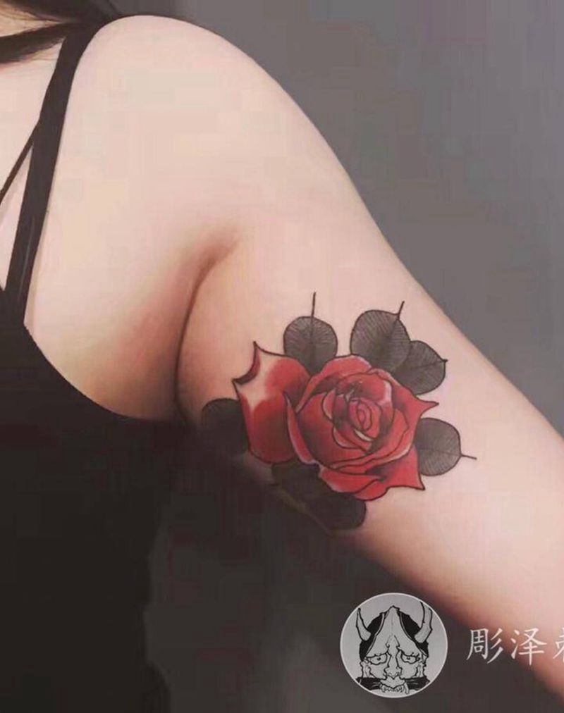 玫瑰纹身图片_手臂Old School纹身图案