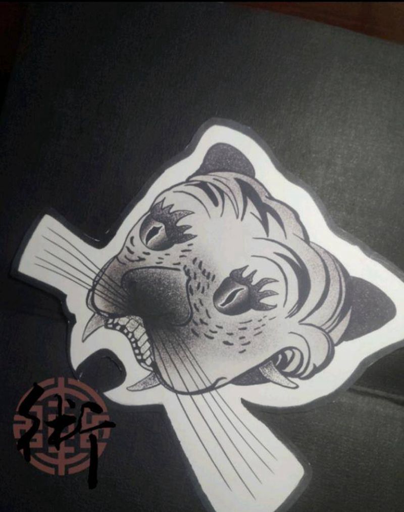 原创手稿小老虎纹身图片_腿部手臂新传统老虎纹身图案