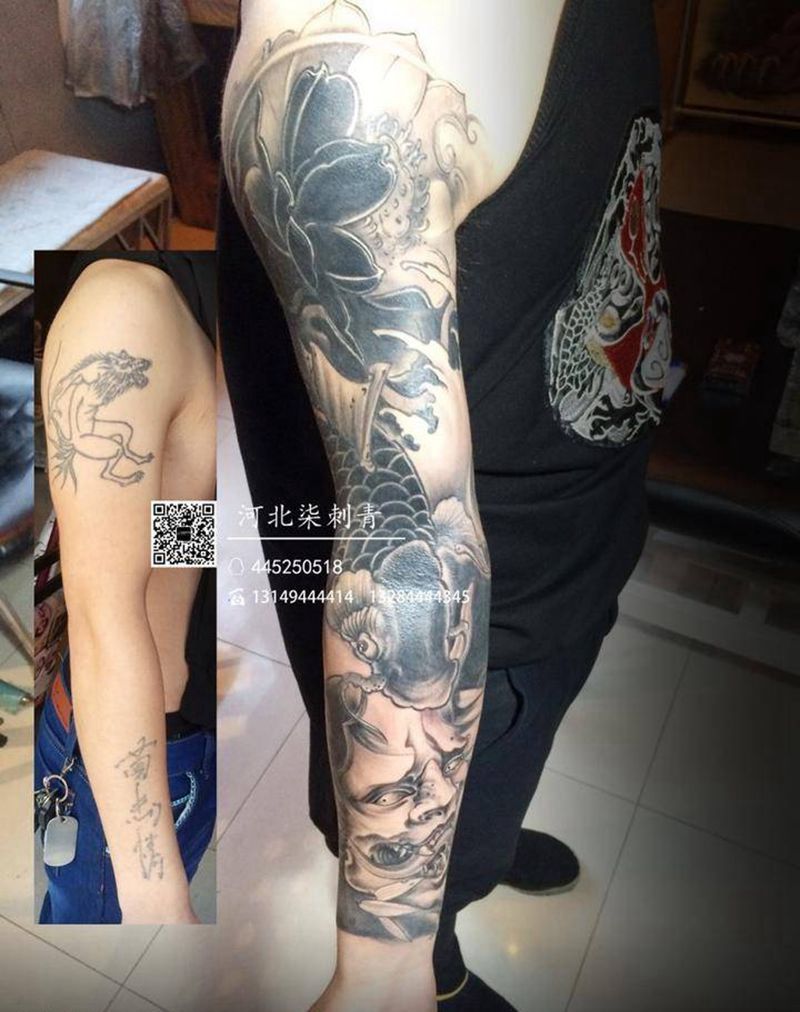 花臂遮盖纹身图片