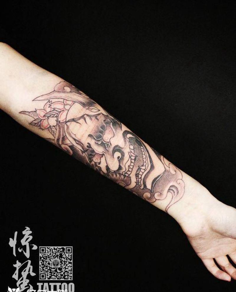 般若包小臂纹身图片_成品手臂传统鬼神图案纹身图案