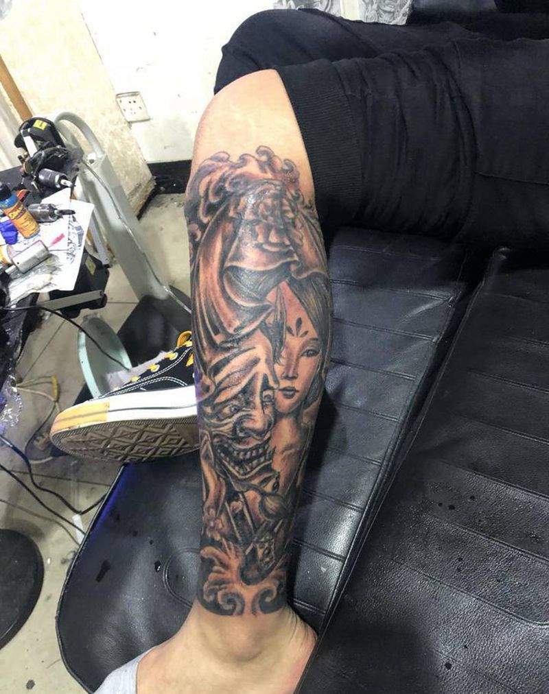 艺妓纹身图片_脚部纹身图案