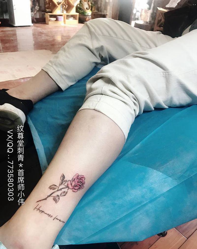 玫瑰纹身图片_腿部欧美写实纹身图案