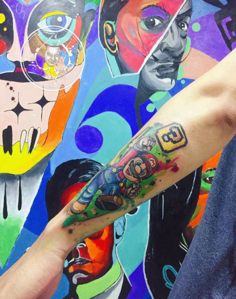 超级玛丽纹身图片_手臂New School纹身图案