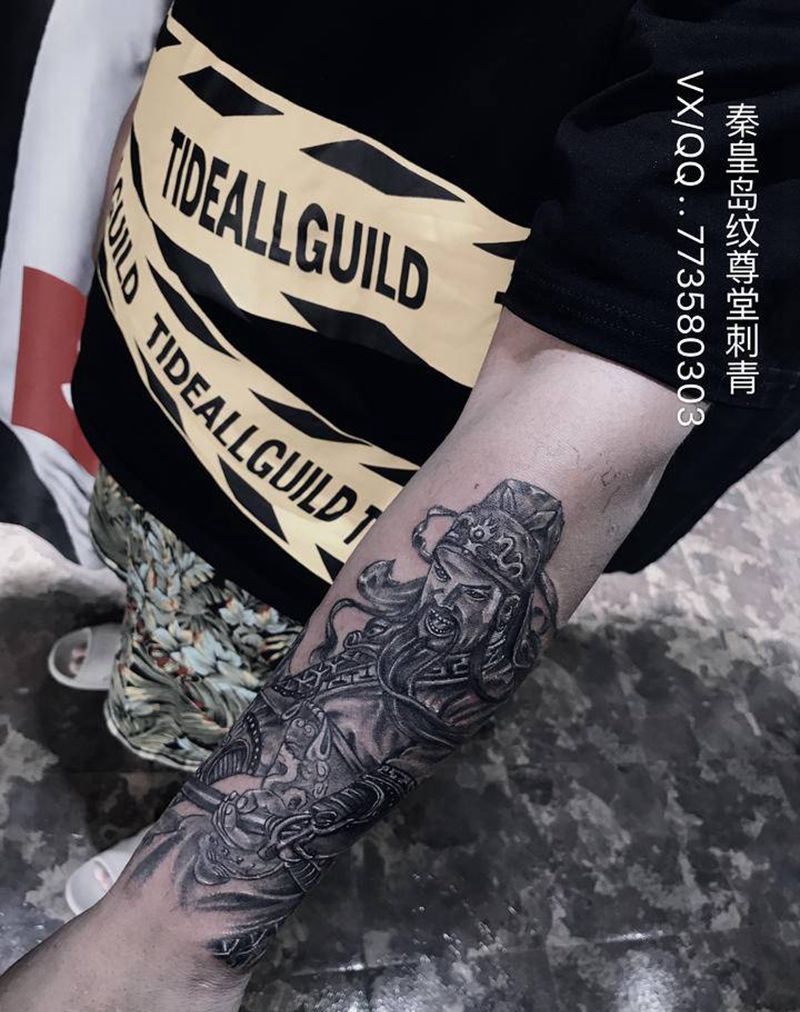 关羽纹身图片_手臂新传统纹身图案