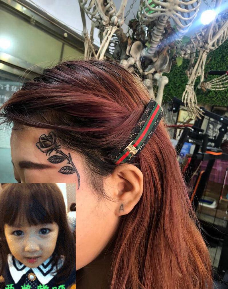 玫瑰纹身图片_脸部纹身图案