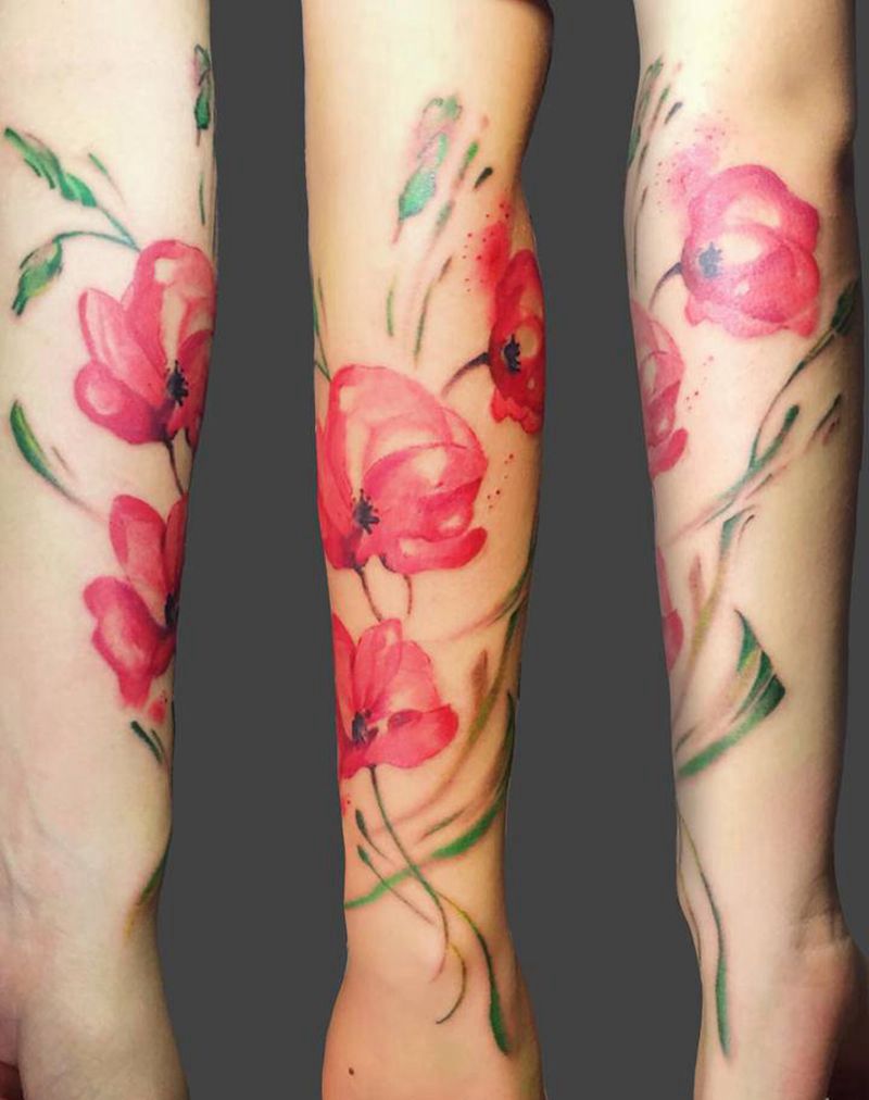 水墨花纹身图片_手臂纹身图案