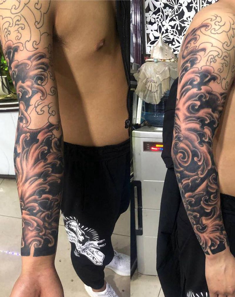 浪花纹身图片_手臂纹身图案