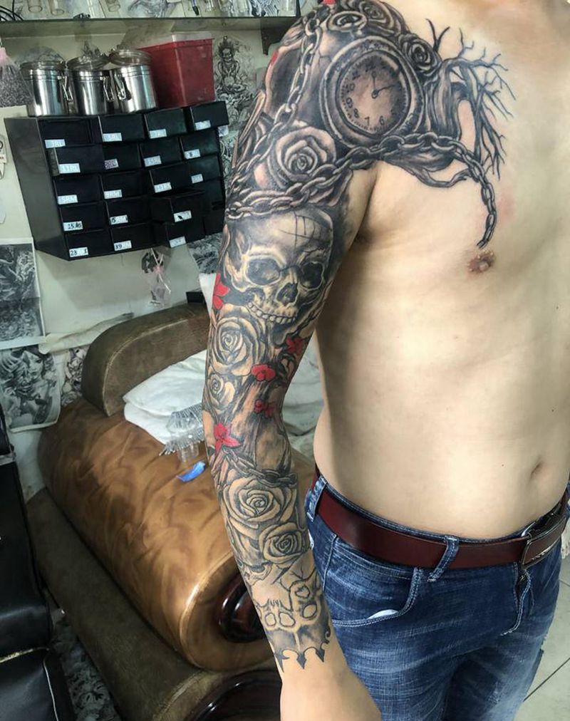 骷髅纹身图片_手臂纹身图案