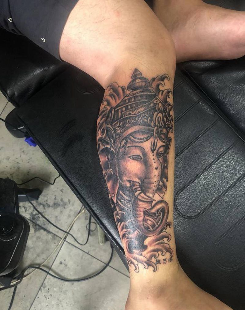 象神纹身图片_腿部纹身图案