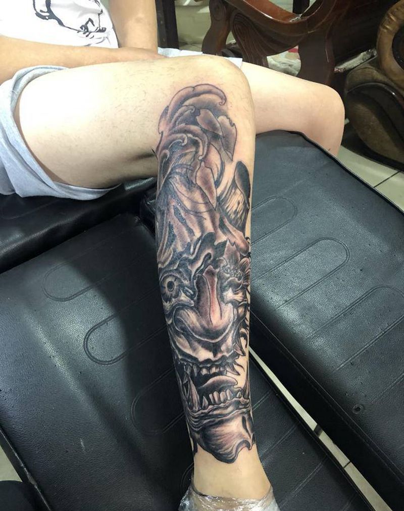 般若纹身图片_腿部纹身图案