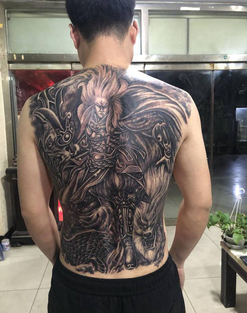 二郎神。纹身图片_背部纹身图案