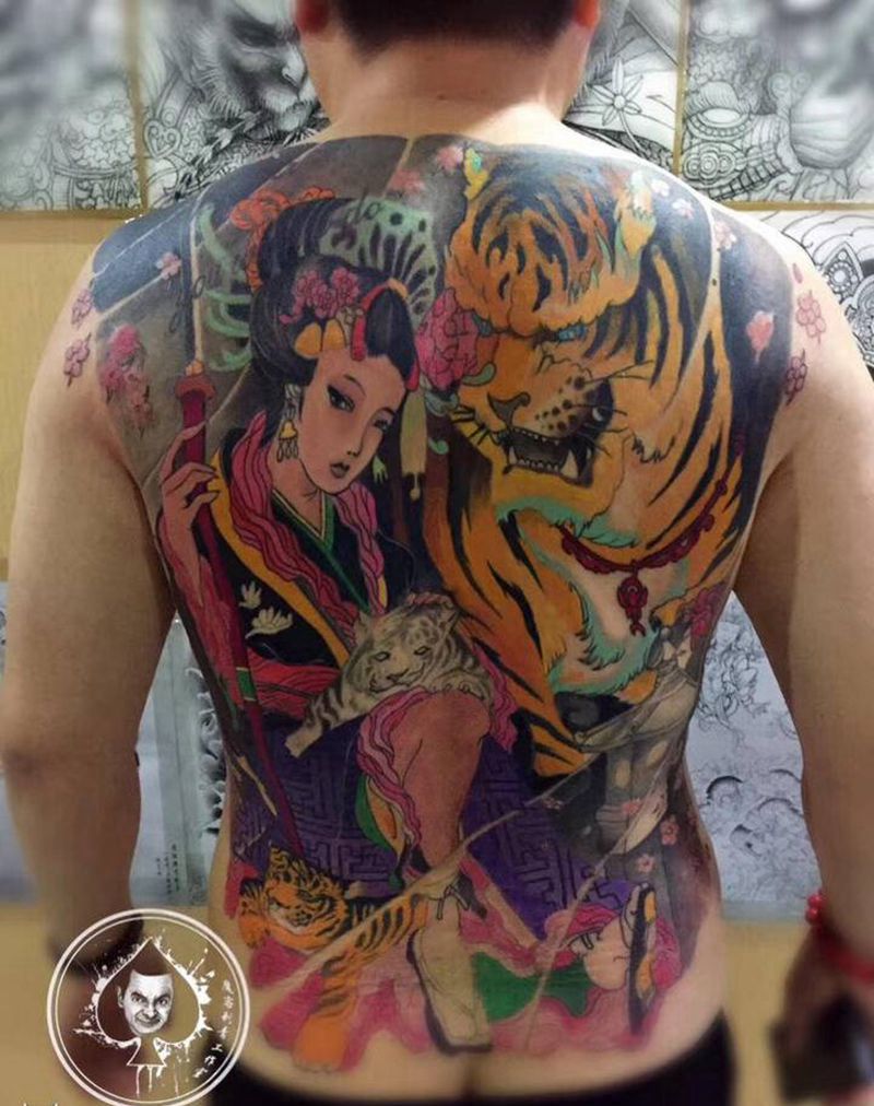 浮世绘艺妓虎纹身图片_新传统纹身图案